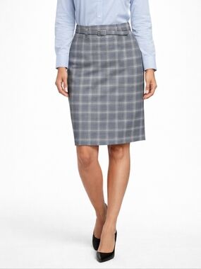 EUC Ricki's Grey Plaid Belted High Waisted Pencil Skirt Tailored Midi, Sz 14